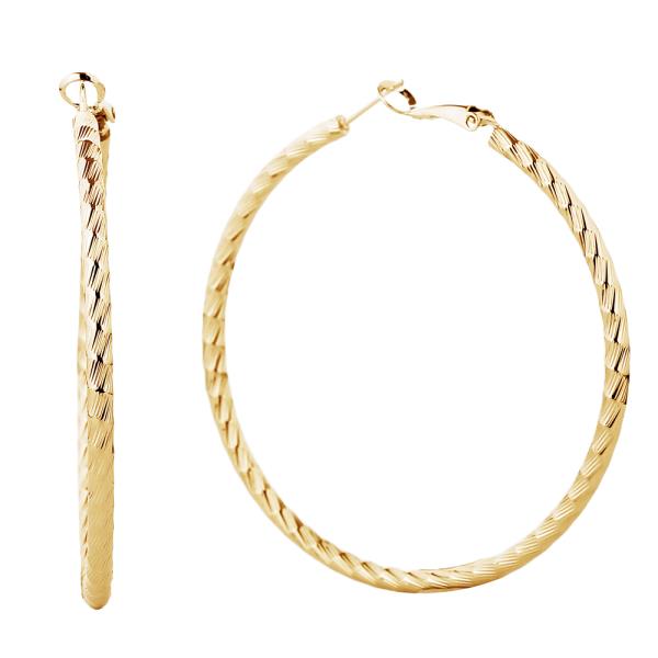 14K GOLD/WHITE GOLD DIPPED OMEGA CLOSURE TEXTURED HOOP EARRING