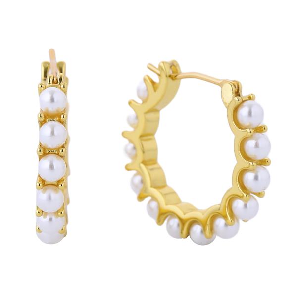 14K GOLD/WHITE GOLD DIPPED PEARL PIN CATCH HOOP EARRING