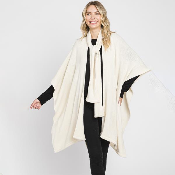 CAPE WITH ATTACHED SCARF WITH NECKLINE TIE