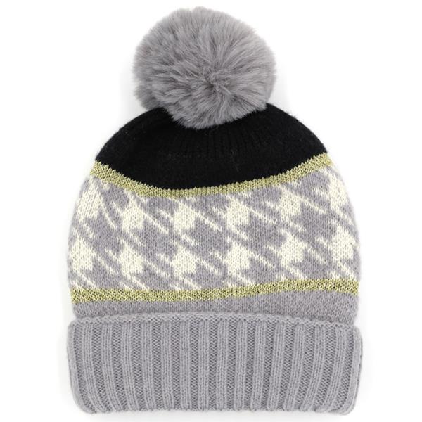 HOUNDSTOOTH POM POM BEANIE