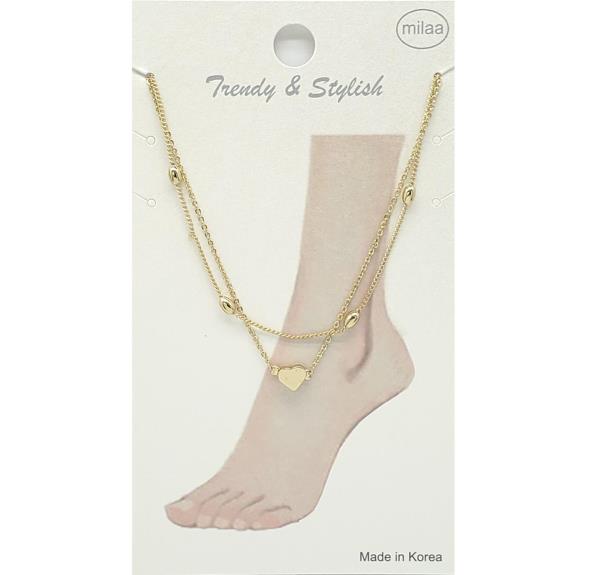 BRASS HEART CHARM METAL BEAD FINE CHAIN ANKLET