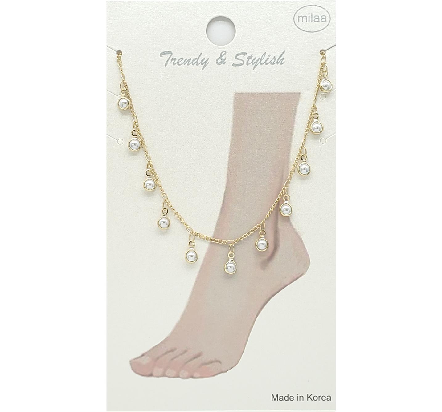 BRASS FINE CHAIN WITH PEARL BEADS ANKLET