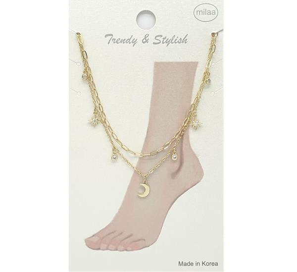 BRASS LAYERED CZ STAR AND MOON CHARM ANKLET
