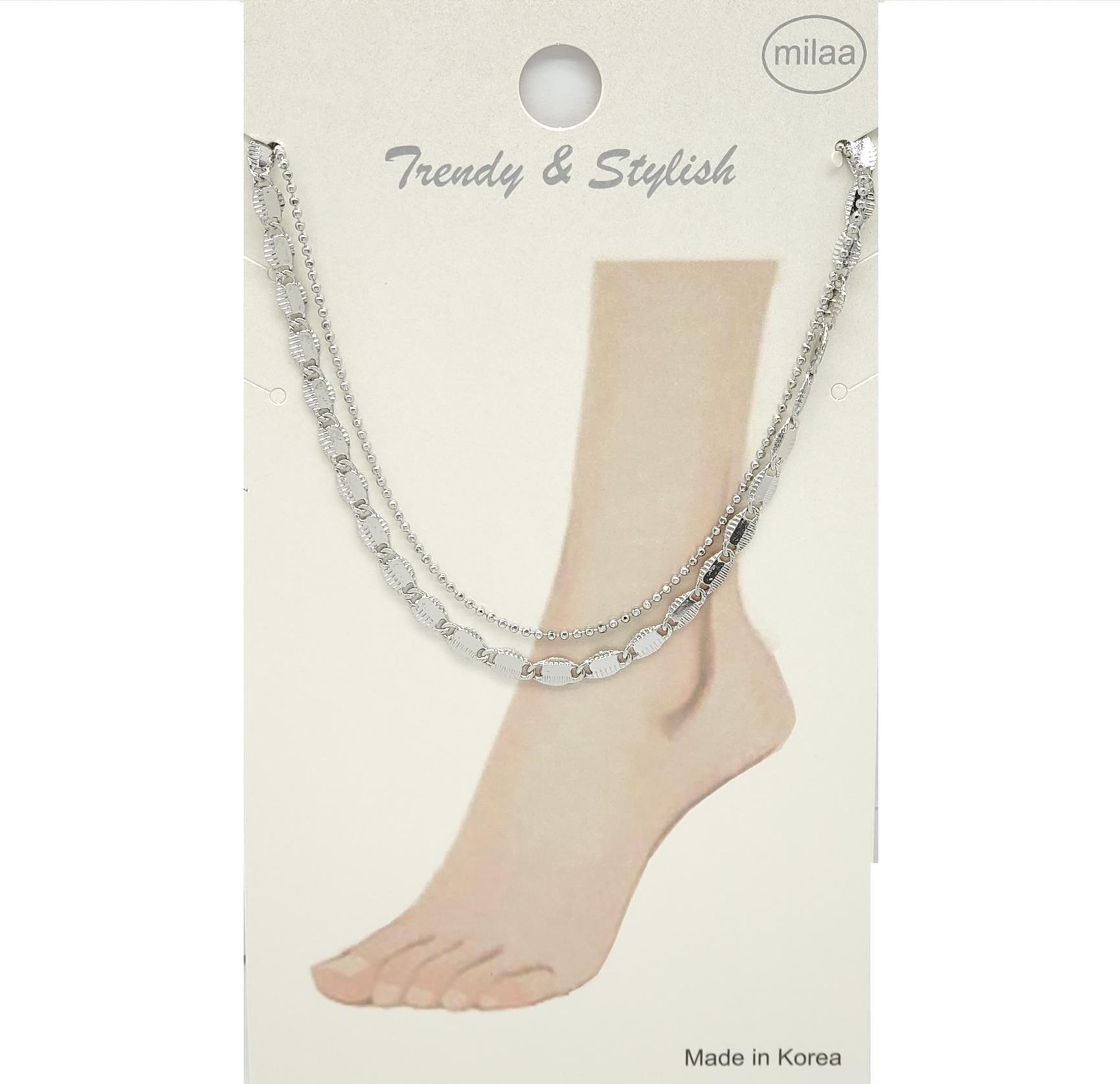 BRASS LAYERED FLAT AND BALL CHAIN ANKLET