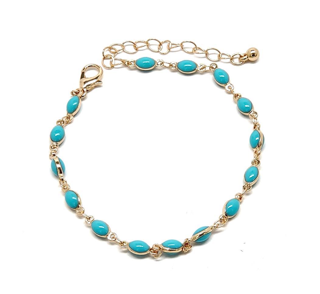 BRASS TURQUOISE CHARM ANKLET