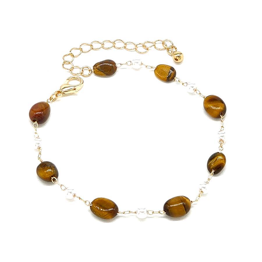 BRASS NATURAL STONE AND PEARL BEAD ANKLET