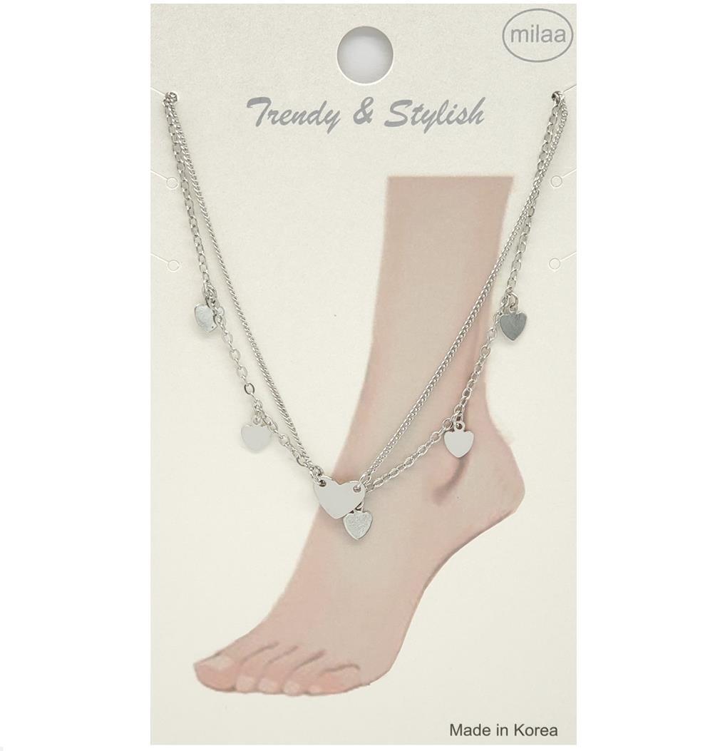 BRASS LAYERED SIMPLE HEART CHARMS ANKLET