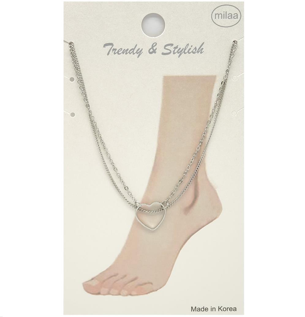BRASS SIDE HEART CHARM FINE CHAIN ANKLET