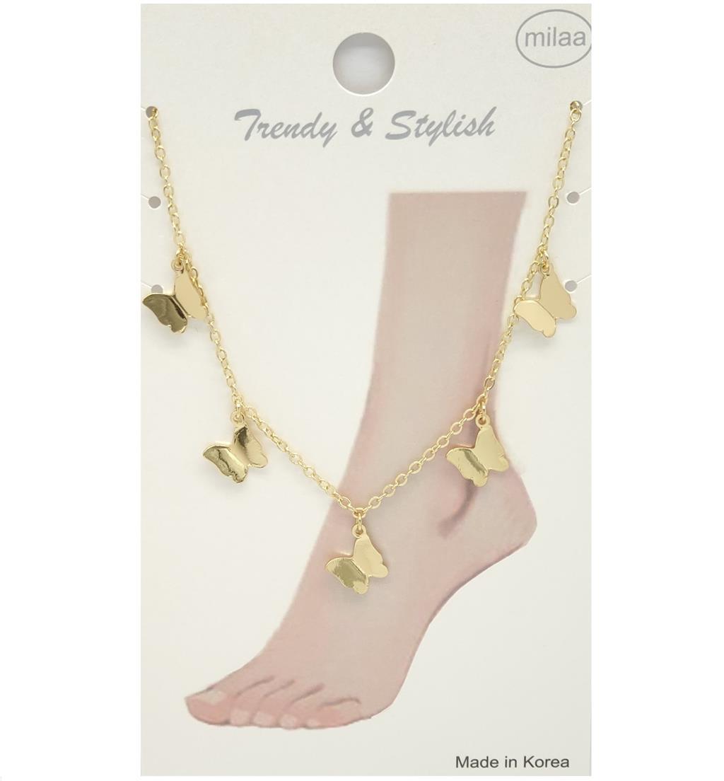 BRASS SIMPLE BUTTERFLY CHARM CHAIN ANKLET