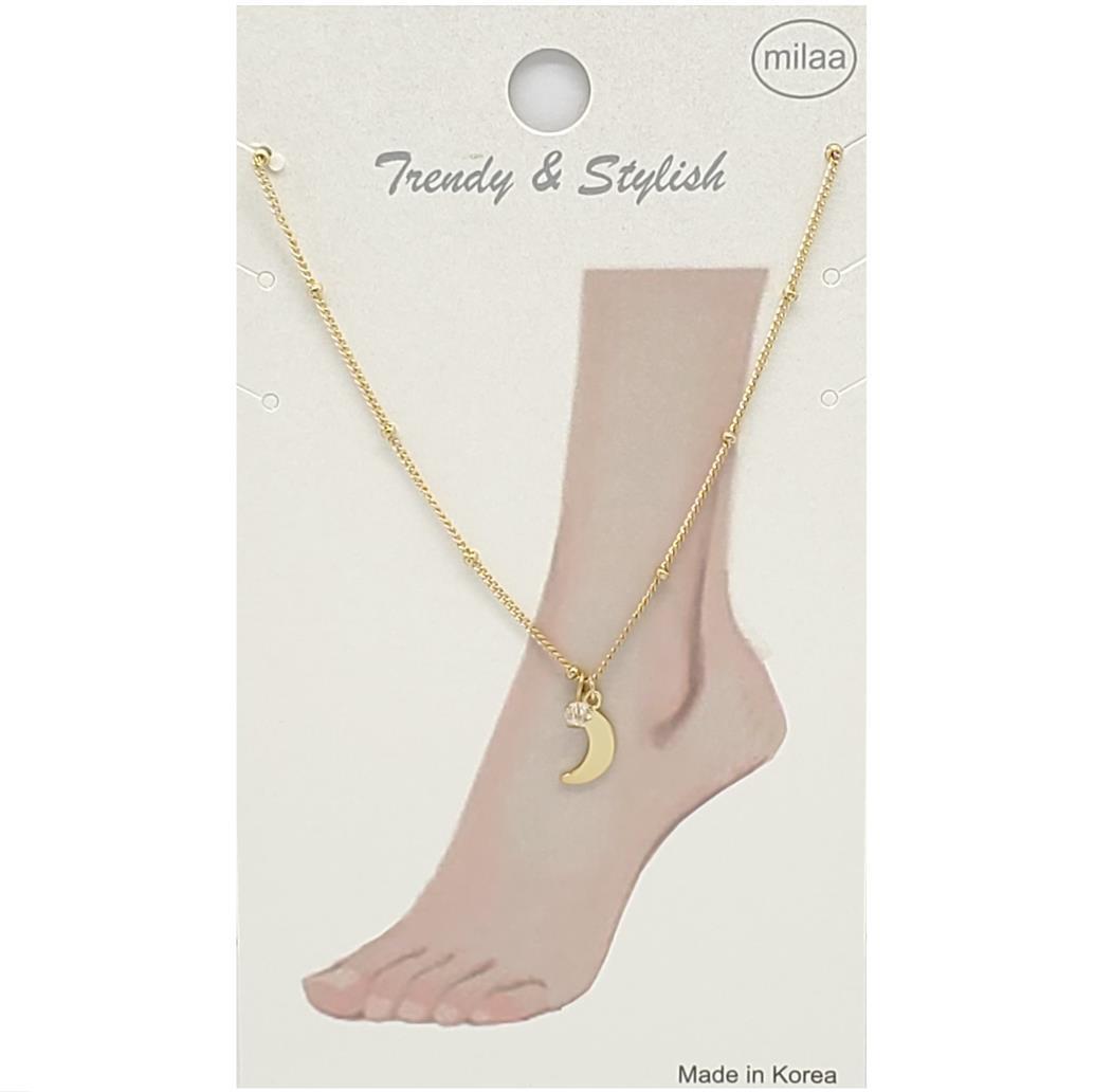 BRASS CRESCENT MOON CHARM ANKLET