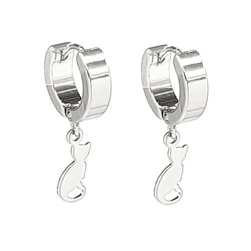 Stainless Steel Cat Charm Huggie Earrings