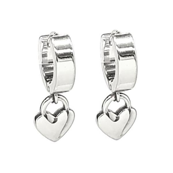 Stainless Steel Heart Charm Huggie Earrings