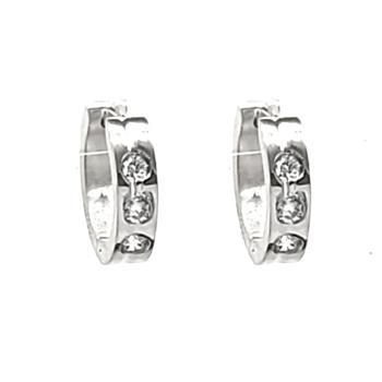 Stainless Steel Center Line Pave Cubic Huggie Earrings