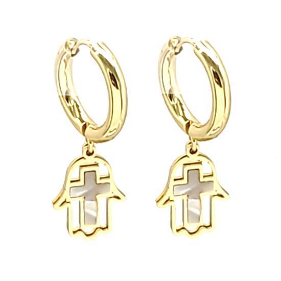 Stainless Steel Cross In Hand of God Charm Simple Huggie Earrings
