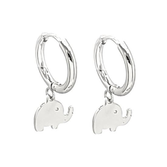 Stainless Steel Elephant Charm Simple Huggie Earrings