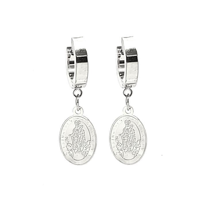 Stainless Steel Santuario De Las Lajas Charm Huggie Earrings