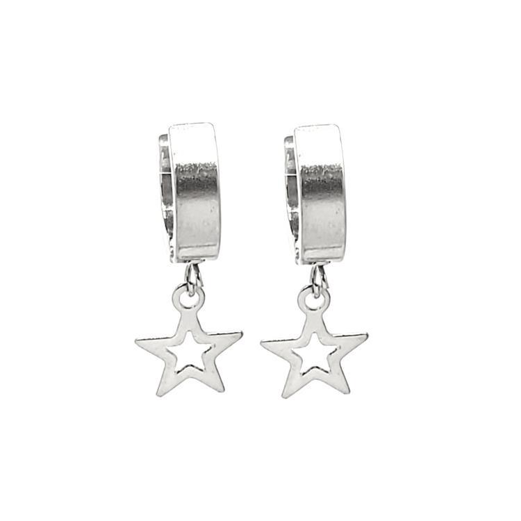 Stainless Steel Star Charm Huggie Earrings