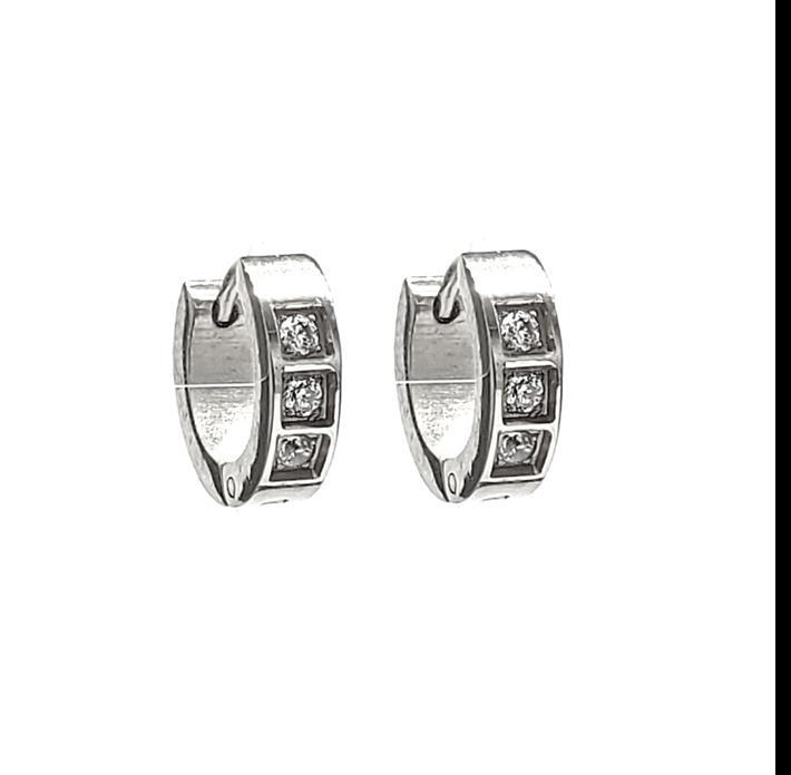 Stainless Steel Pave Cubic Huggie Earrings