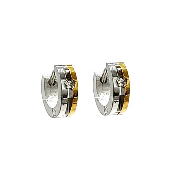 Stainless Steel Two Tone Rhinestone Huggie Earrings