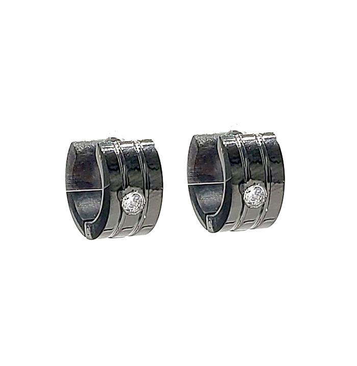 Stainless Steel Rhinestone Accented Wide Column Huggie Earrings