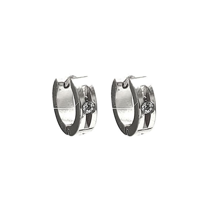 Stainless Steel Cubic Accented Huggie Earrings