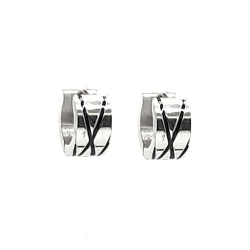 Stainless Steel Burnished Lines Wide Huggie Earrings