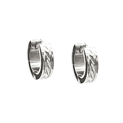 Stainless Steel Diamond Cut Center Huggie Earrings