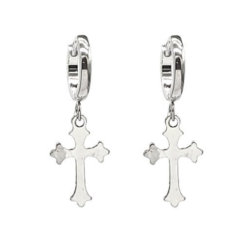 Stainless Steel Dangling Cross Huggie Earrings(10mm)