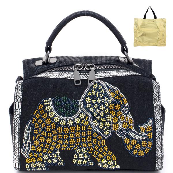 2IN1 RHINESTON ELEPHANT THEME SHOULDER HAND BACKPACK BAG W RECYCLABLE TOTE BAG