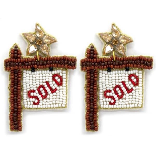 SEED BEAD SOLD SIGN DANGLE EARRING