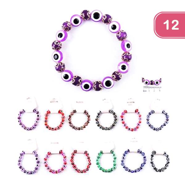 FASHION EVIL EYE BEADED BRACELET (12 UNITS)