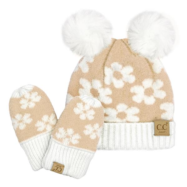 CC BABY DAISY POM POM BEANIE & GLOVE SET