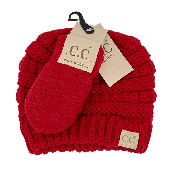 CC SOLID RIBBED BABY BEANIE HAT AND MITTEN GLOVE
