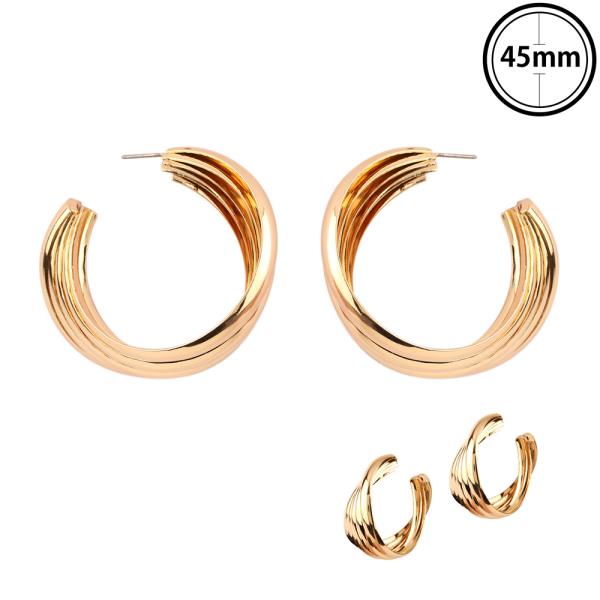 LINED TWISTED OPEN HOOP EARRING
