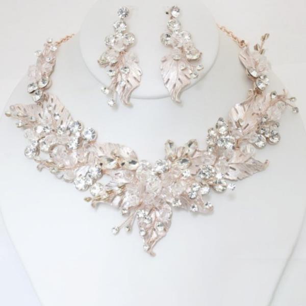 LEAVES RHINESTONE METAL NECKLACE