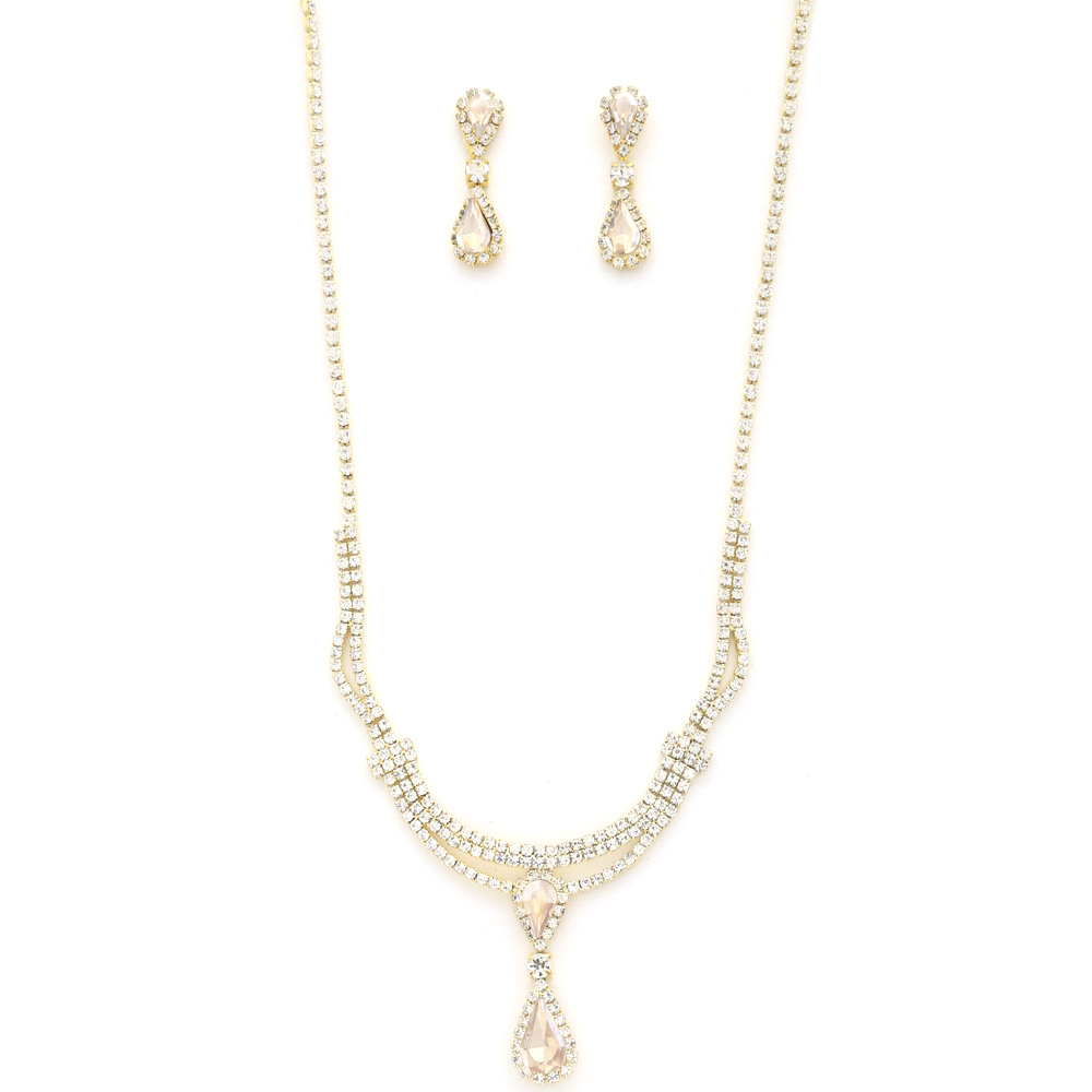 TEARDROP RHINESTONE CURVE BAR NECKLACE