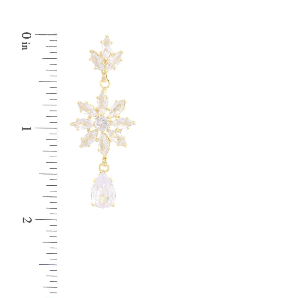 FLOWER TEARDROP RHINESTONE DANGLE EARRING