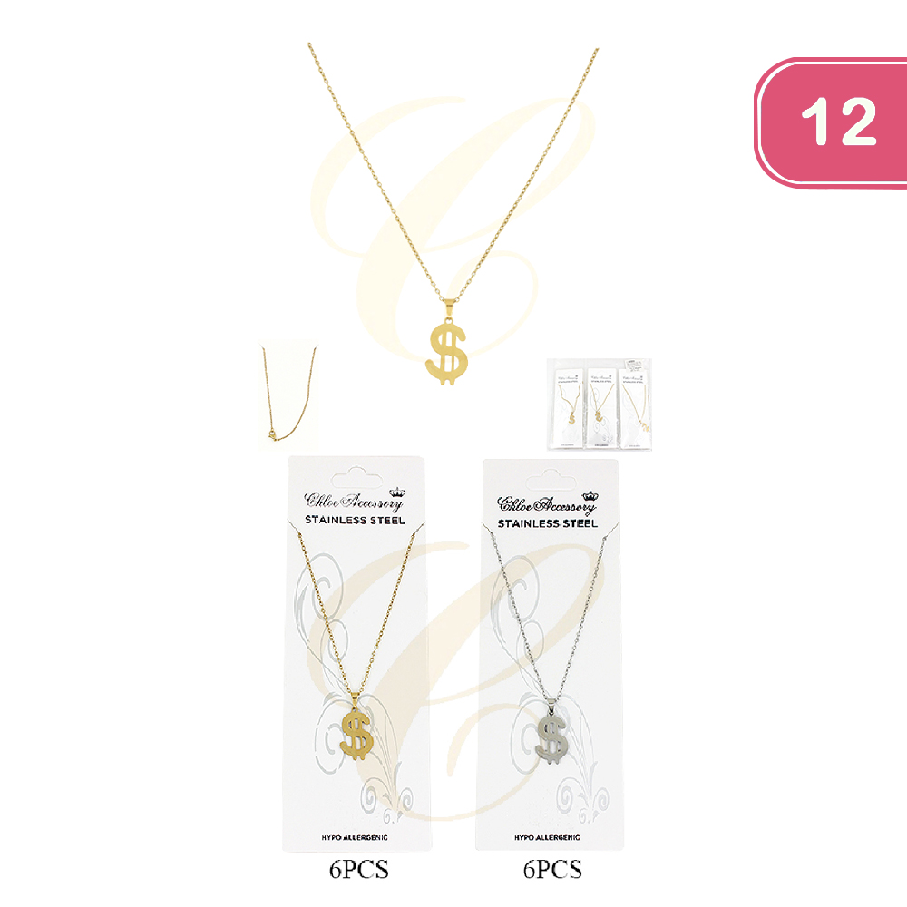 FASHION STAINLESS STEEL MONEY SIGN NECKLACE(12UNITS)