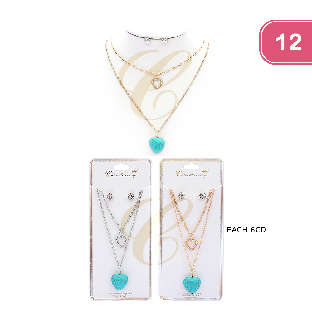 FASHION TWO LAYER HEART NECKLACE (12UNITS)