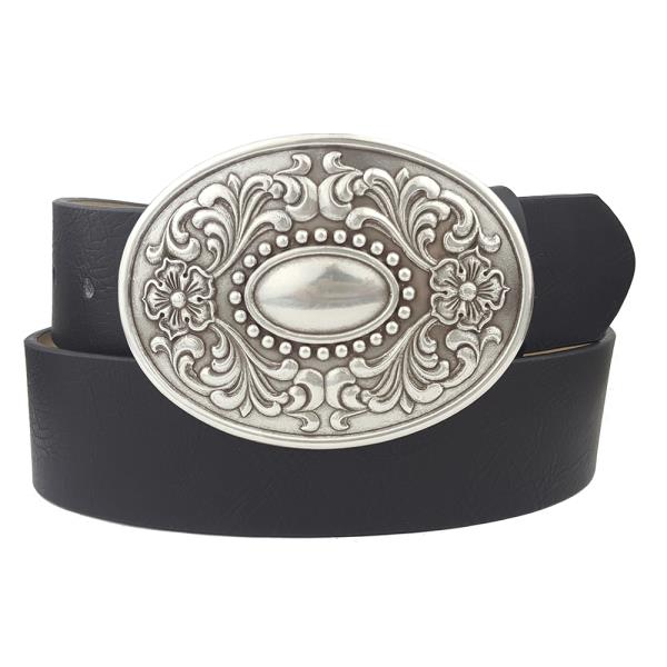 WESTERN FLORAL ETCHED OVAL BELT BUCKLE