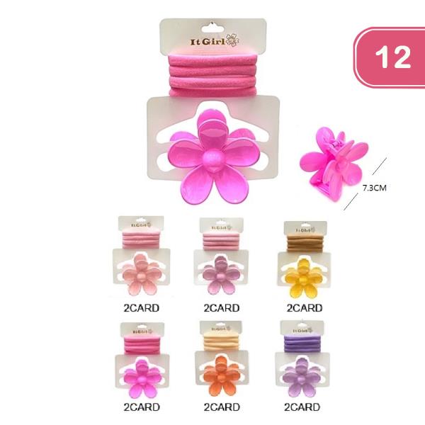FASHION FLOWER JAW HAIR CLIP WITH HAIR TIE(12UNITS)