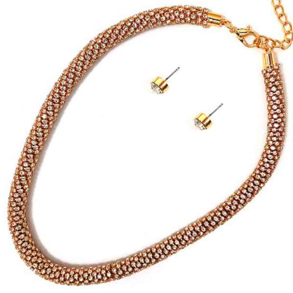 RHINESTONE ROPE NECKLACE AND EARRING SET