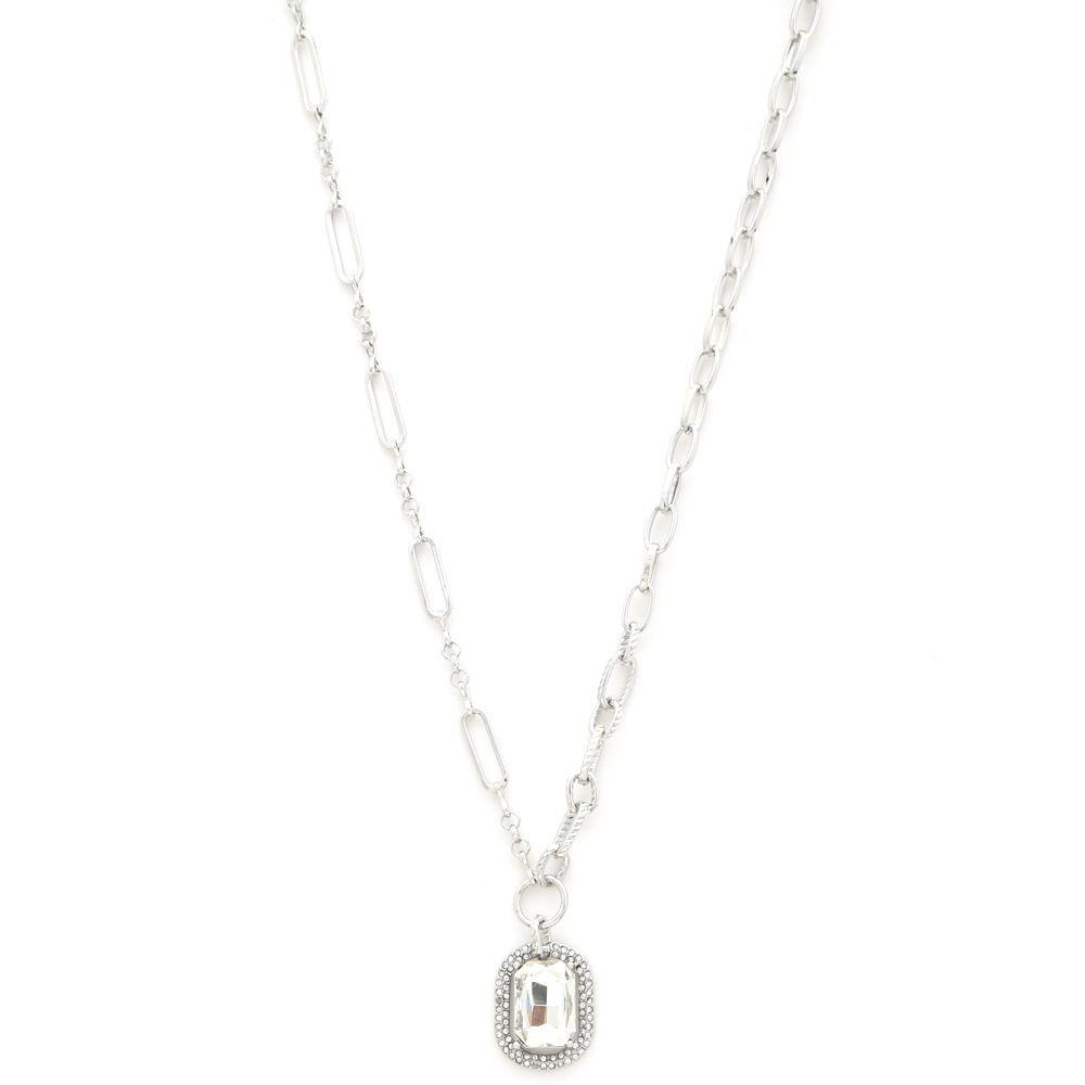 CRYSTAL PENDANT OVAL LINK NECKLACE