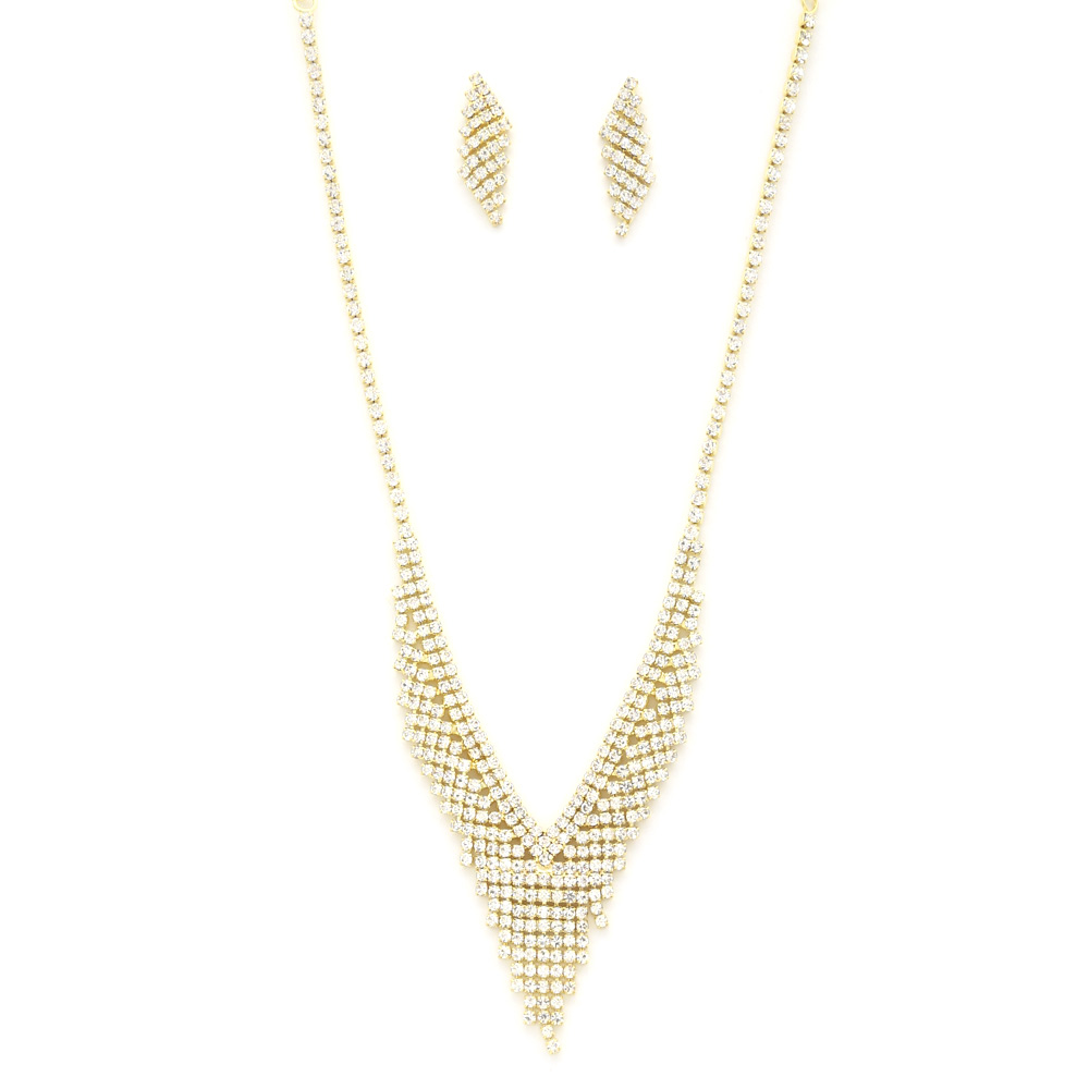 V SHAPE RHINESTONE NECKLACE