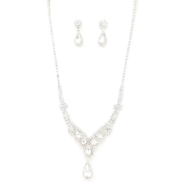 TEARDROP V SHAPE RHINESTONE NECKLACE