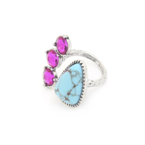 TRIPLE CRYSTAL TURQUOISE BEAD RING