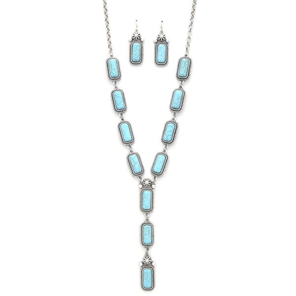 TURQUOISE BEAD Y SHAPE NECKLACE