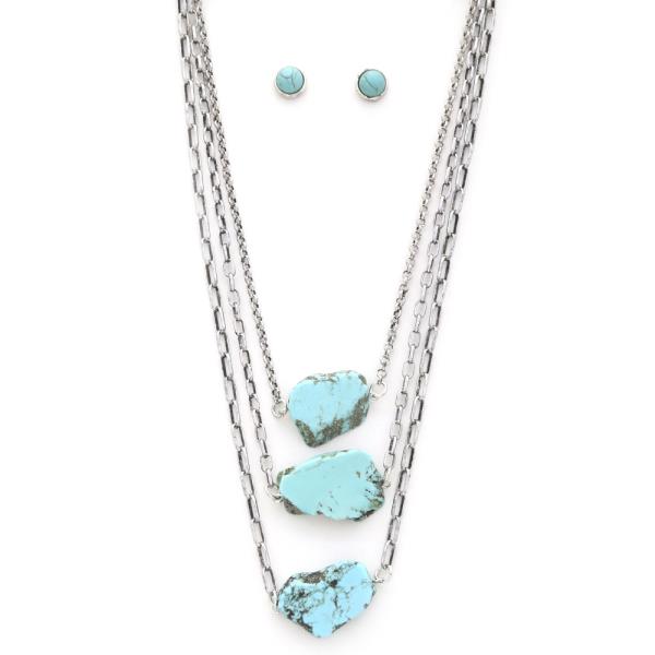 TURQUOISE BEAD LAYERED NECKLACE