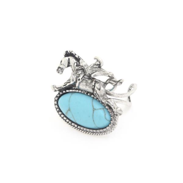 HORSE OVAL TURQUOISE BEAD RING