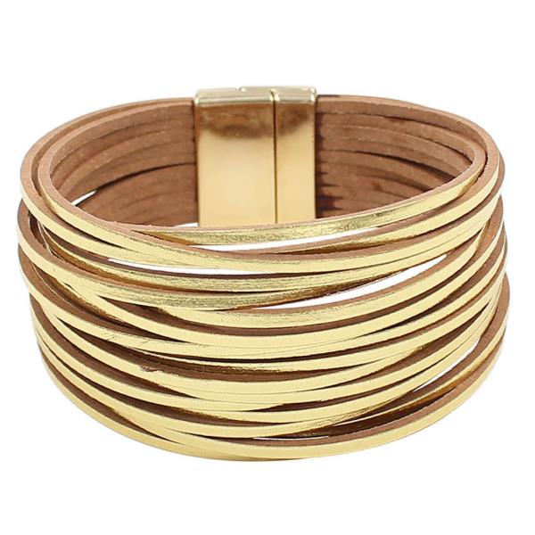 METALLIC FAUX LEATHER MAGNETIC LAYERED BRACELET